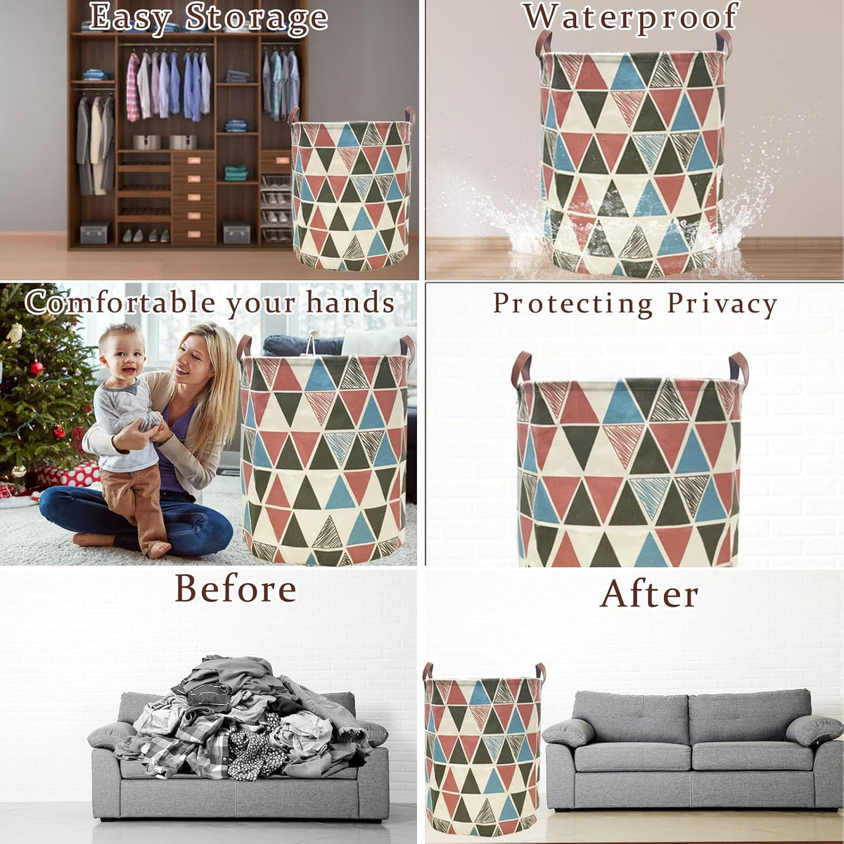 Waterproof Laundry Hamper Collapsible Laundry Basket Leather Handle Laundry Bag Large Clothes Storage Toy Organization for Bathroom Bedroom Laundryroom College Dorms (92-Satisfied laundry hampers)