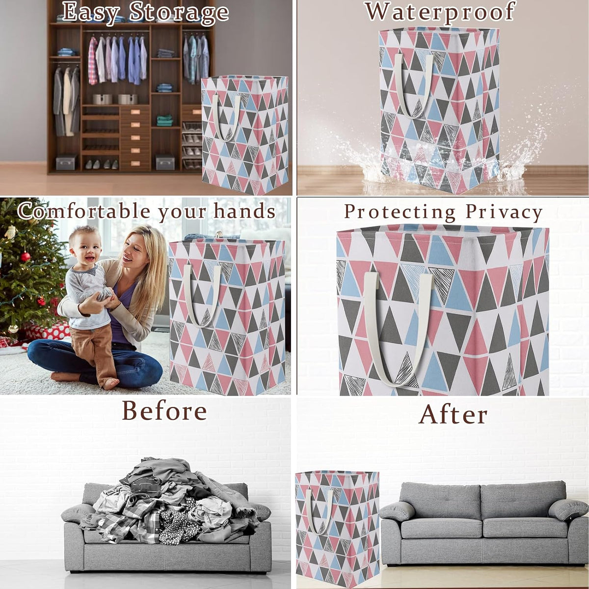 Waterproof Laundry Hamper Collapsible Laundry Basket Leather Handle Laundry Bag Large Clothes Storage Toy Organization for Bathroom Bedroom Laundryroom College Dorms (92-Satisfied laundry hampers)