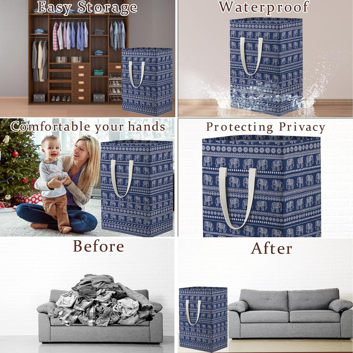 Waterproof Laundry Hamper Collapsible Laundry Basket Leather Handle Laundry Bag Large Clothes Storage Toy Organization for Bathroom Bedroom Laundryroom College Dorms (92-Satisfied laundry hampers)