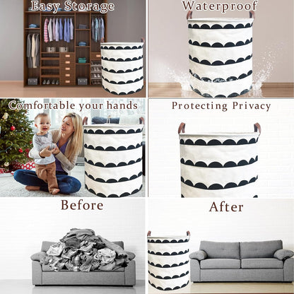 Waterproof Laundry Hamper Collapsible Laundry Basket Leather Handle Laundry Bag Large Clothes Storage Toy Organization for Bathroom Bedroom Laundryroom College Dorms (92-Satisfied laundry hampers)