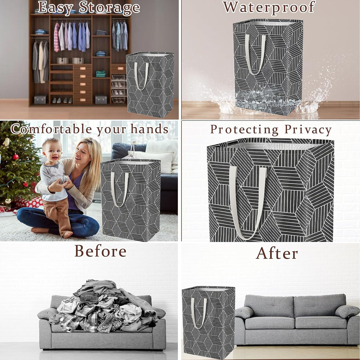 Waterproof Laundry Hamper Collapsible Laundry Basket Leather Handle Laundry Bag Large Clothes Storage Toy Organization for Bathroom Bedroom Laundryroom College Dorms (92-Satisfied laundry hampers)