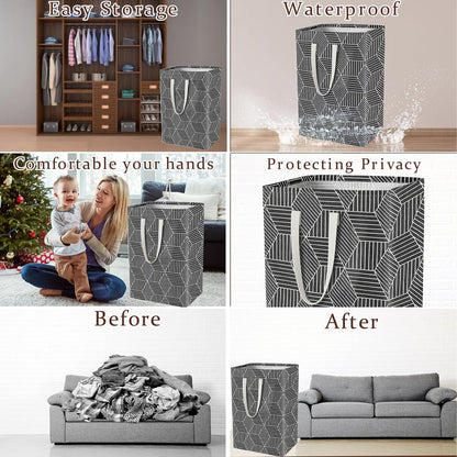 Waterproof Laundry Hamper Collapsible Laundry Basket Leather Handle Laundry Bag Large Clothes Storage Toy Organization for Bathroom Bedroom Laundryroom College Dorms (92-Satisfied laundry hampers)