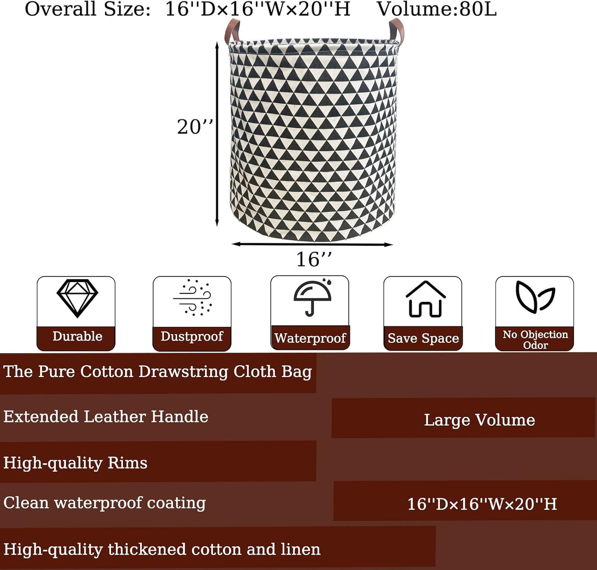Waterproof Laundry Hamper Collapsible Laundry Basket Leather Handle Laundry Bag Large Clothes Storage Toy Organization for Bathroom Bedroom Laundryroom College Dorms (92-Satisfied laundry hampers)