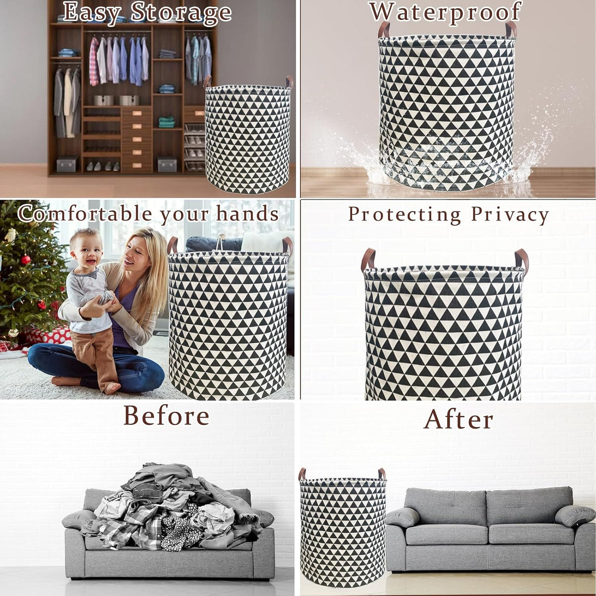 Waterproof Laundry Hamper Collapsible Laundry Basket Leather Handle Laundry Bag Large Clothes Storage Toy Organization for Bathroom Bedroom Laundryroom College Dorms (92-Satisfied laundry hampers)