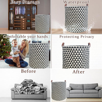 Waterproof Laundry Hamper Collapsible Laundry Basket Leather Handle Laundry Bag Large Clothes Storage Toy Organization for Bathroom Bedroom Laundryroom College Dorms (92-Satisfied laundry hampers)