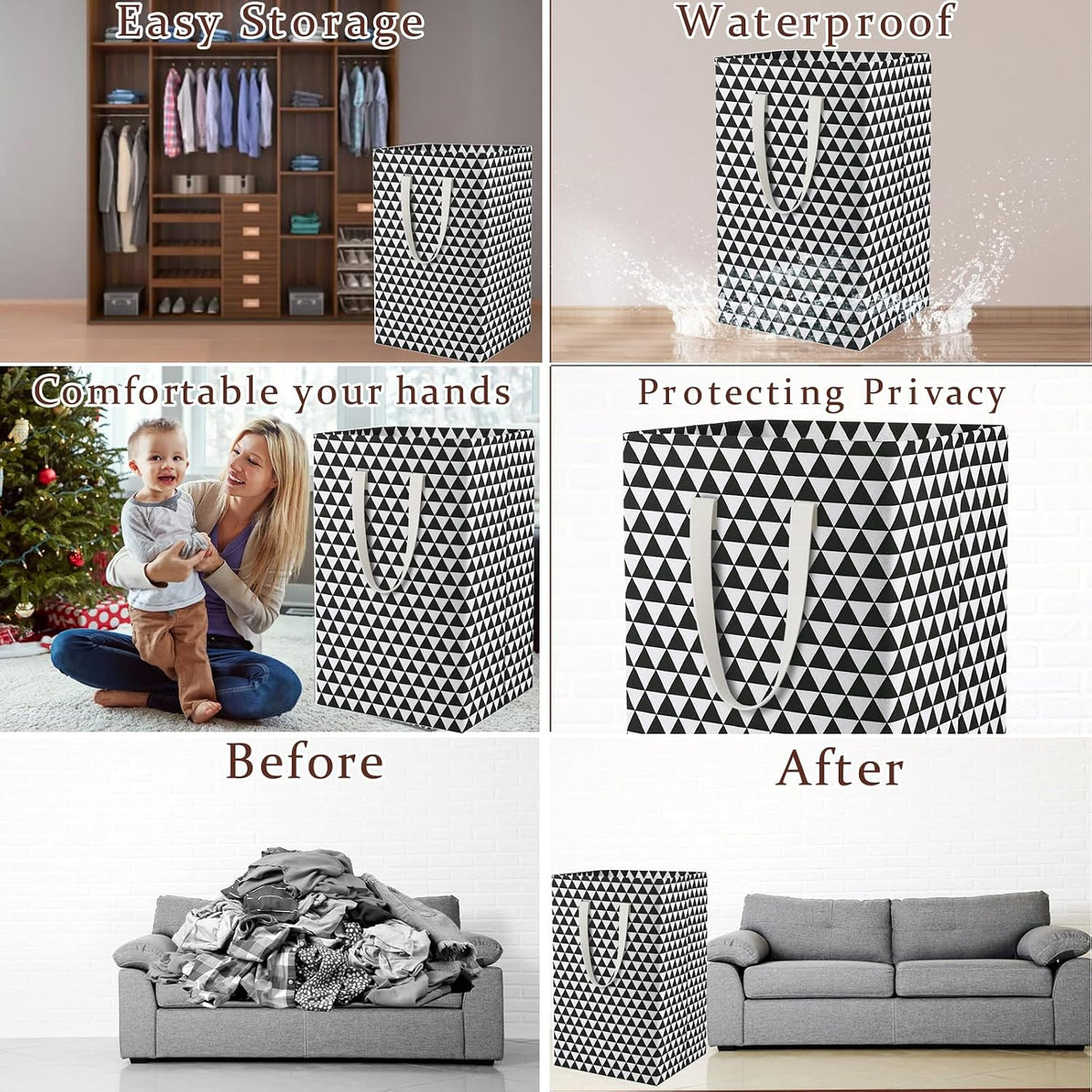 Waterproof Laundry Hamper Collapsible Laundry Basket Leather Handle Laundry Bag Large Clothes Storage Toy Organization for Bathroom Bedroom Laundryroom College Dorms (92-Satisfied laundry hampers)