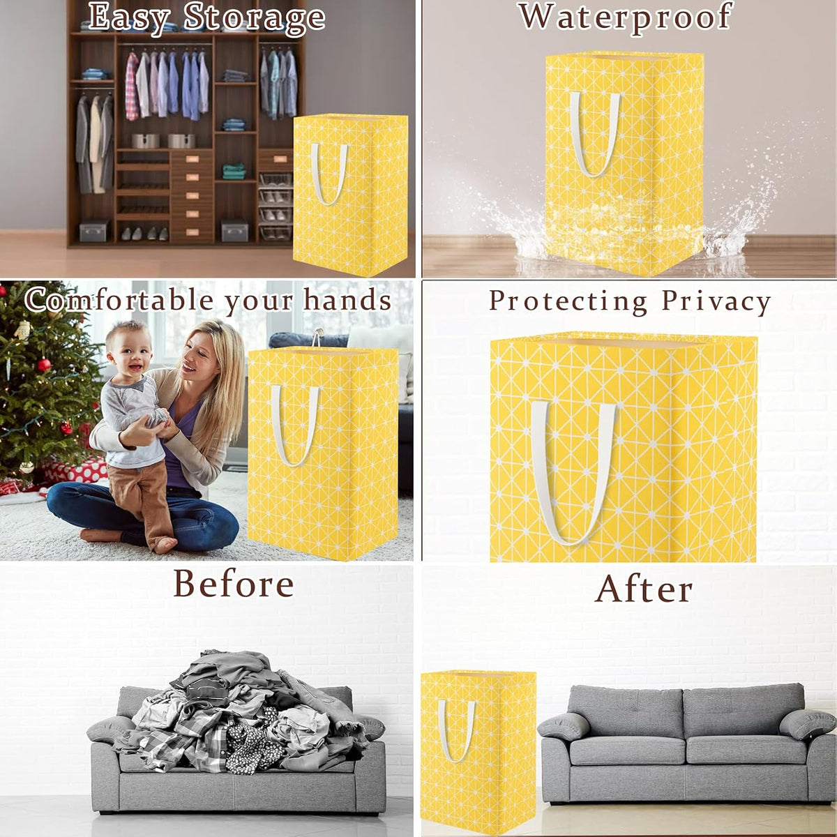 Waterproof Laundry Hamper Collapsible Laundry Basket Leather Handle Laundry Bag Large Clothes Storage Toy Organization for Bathroom Bedroom Laundryroom College Dorms (92-Satisfied laundry hampers)