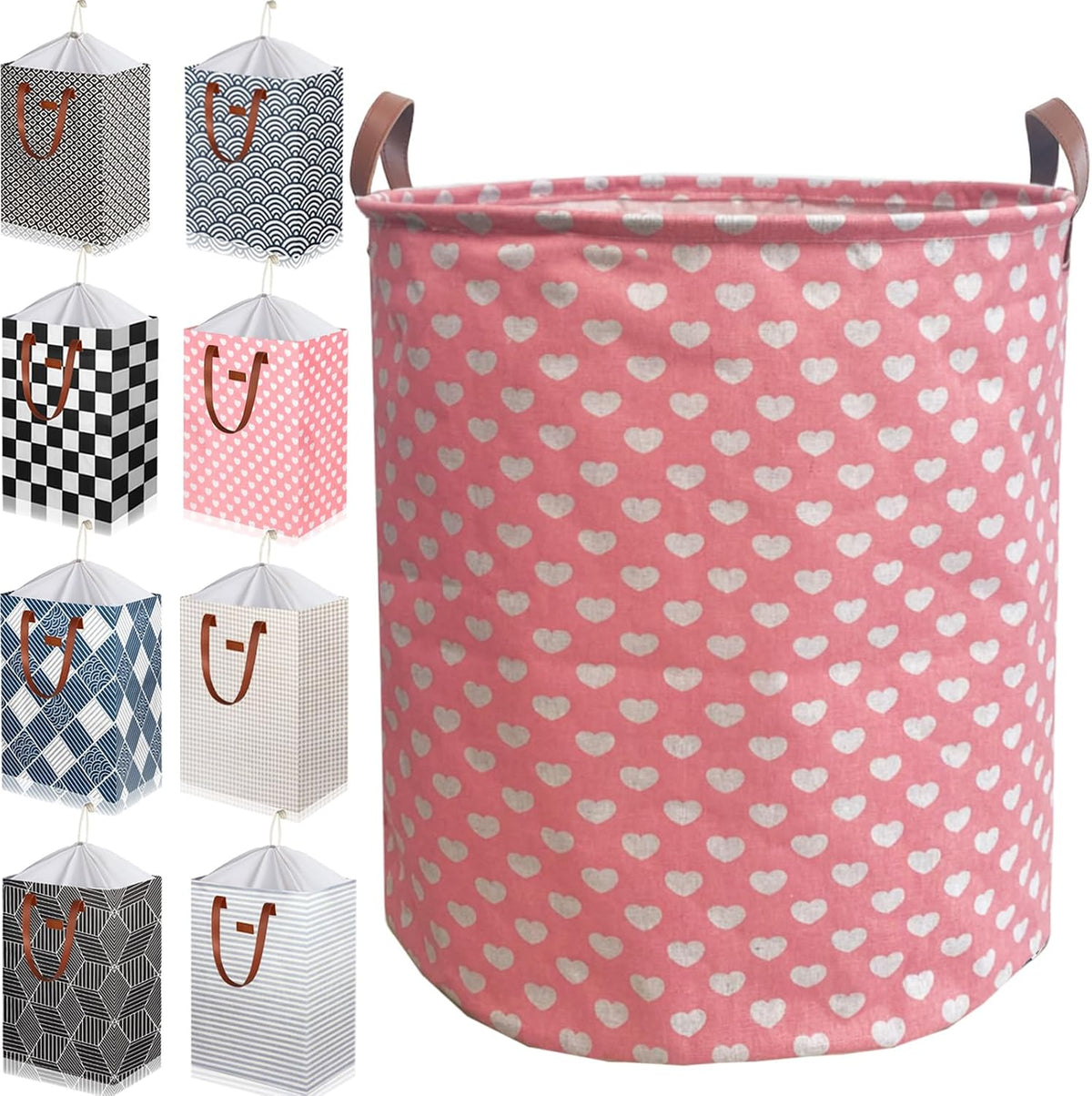 Waterproof Laundry Hamper Collapsible Laundry Basket Leather Handle Laundry Bag Large Clothes Storage Toy Organization for Bathroom Bedroom Laundryroom College Dorms (92-Satisfied laundry hampers)