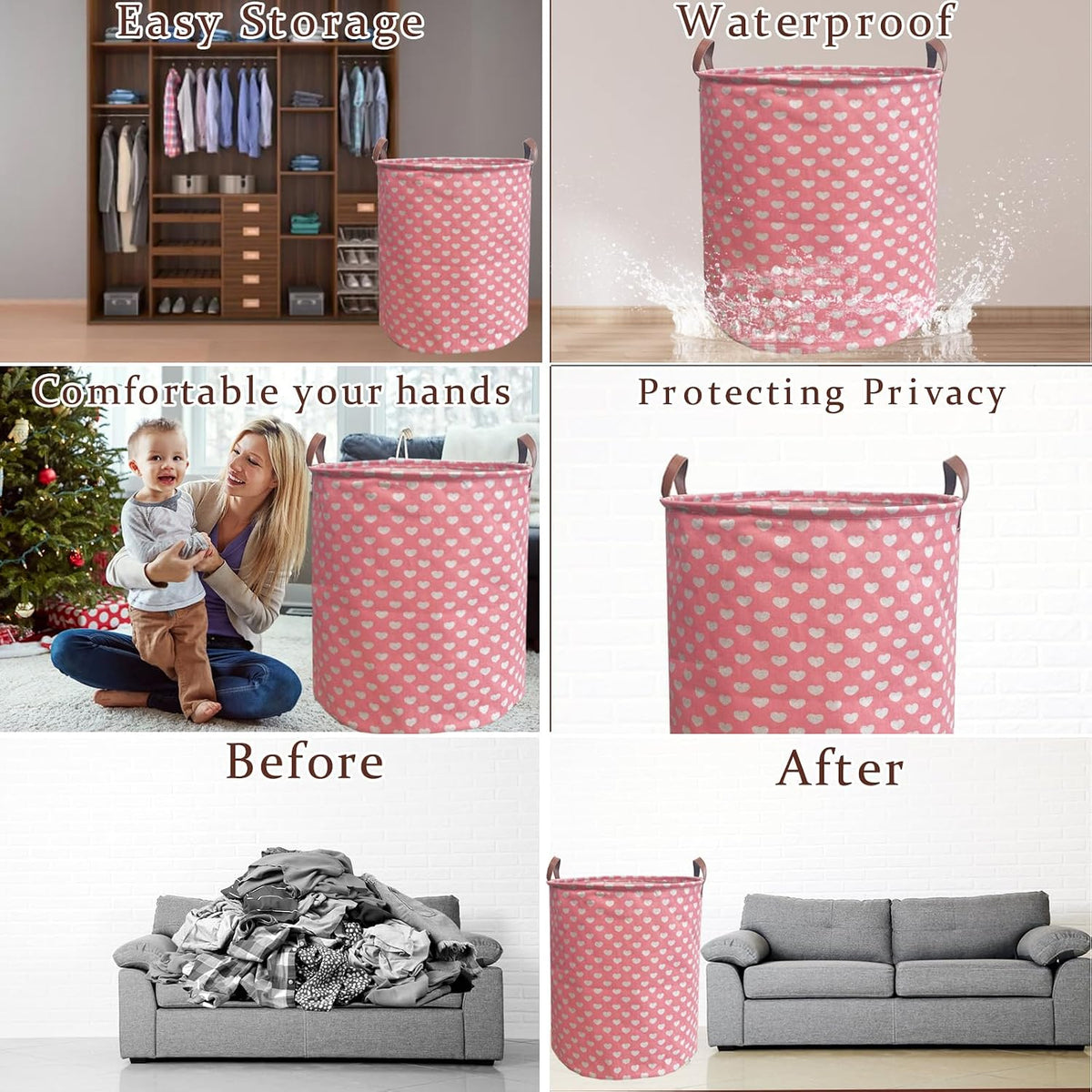 Waterproof Laundry Hamper Collapsible Laundry Basket Leather Handle Laundry Bag Large Clothes Storage Toy Organization for Bathroom Bedroom Laundryroom College Dorms (92-Satisfied laundry hampers)