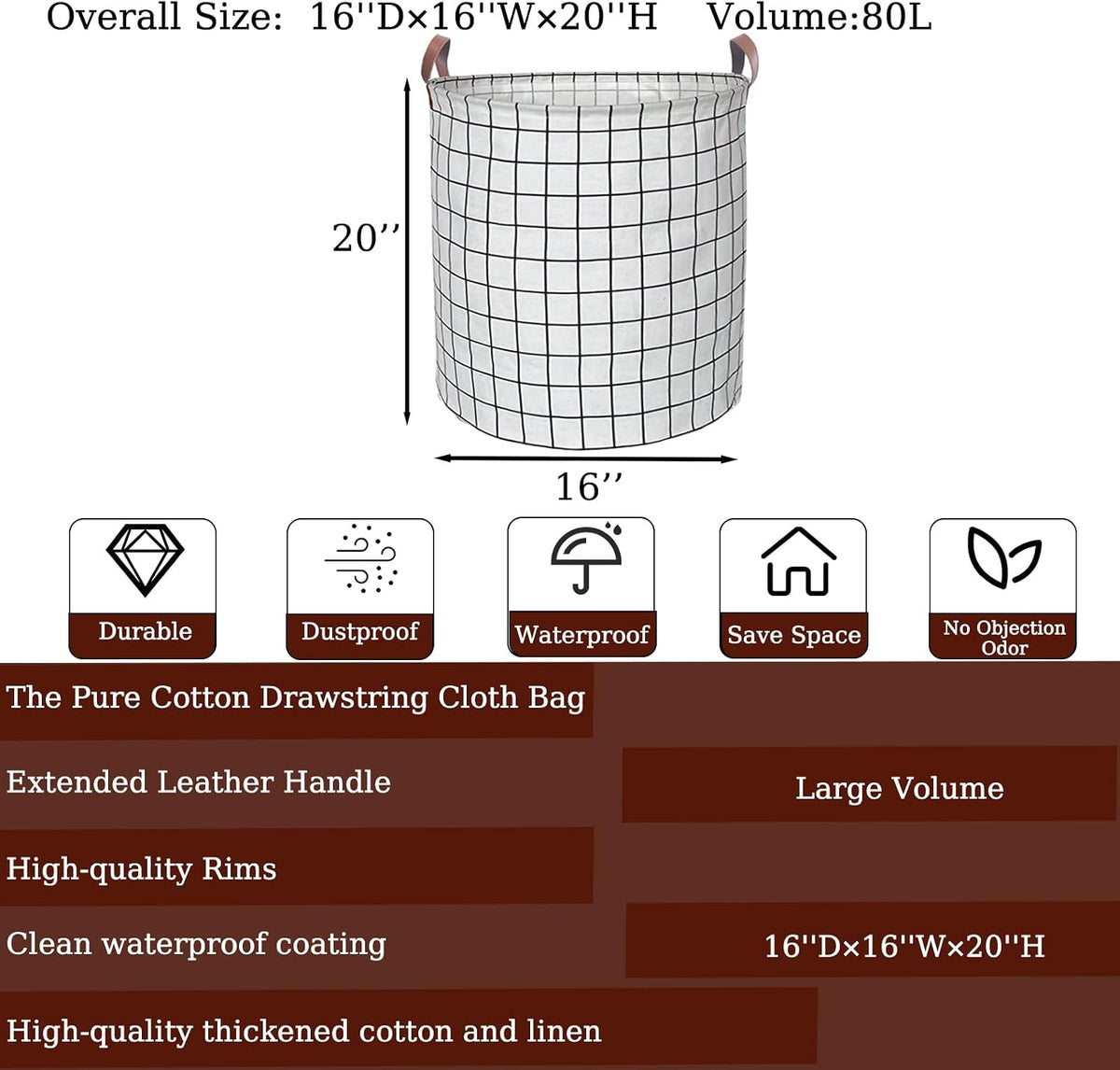Waterproof Laundry Hamper Collapsible Laundry Basket Leather Handle Laundry Bag Large Clothes Storage Toy Organization for Bathroom Bedroom Laundryroom College Dorms (92-Satisfied laundry hampers)