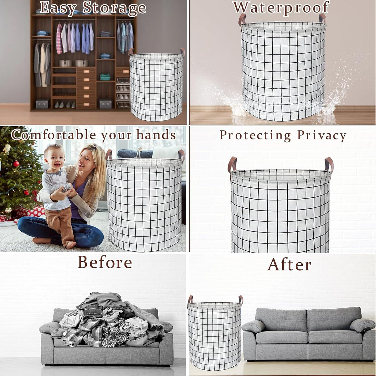Waterproof Laundry Hamper Collapsible Laundry Basket Leather Handle Laundry Bag Large Clothes Storage Toy Organization for Bathroom Bedroom Laundryroom College Dorms (92-Satisfied laundry hampers)