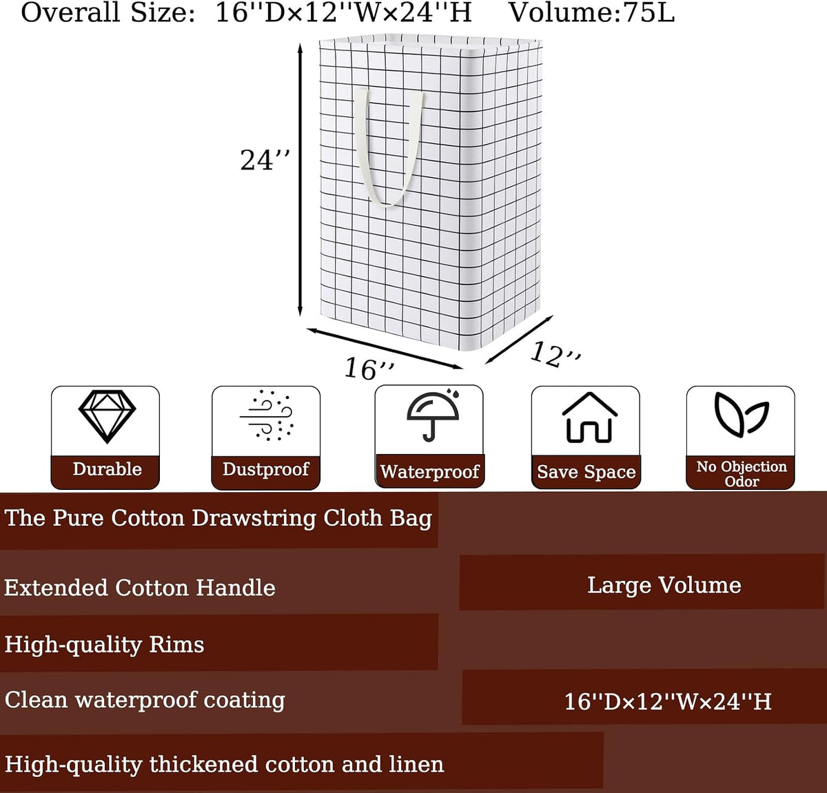 Waterproof Laundry Hamper Collapsible Laundry Basket Leather Handle Laundry Bag Large Clothes Storage Toy Organization for Bathroom Bedroom Laundryroom College Dorms (92-Satisfied laundry hampers)