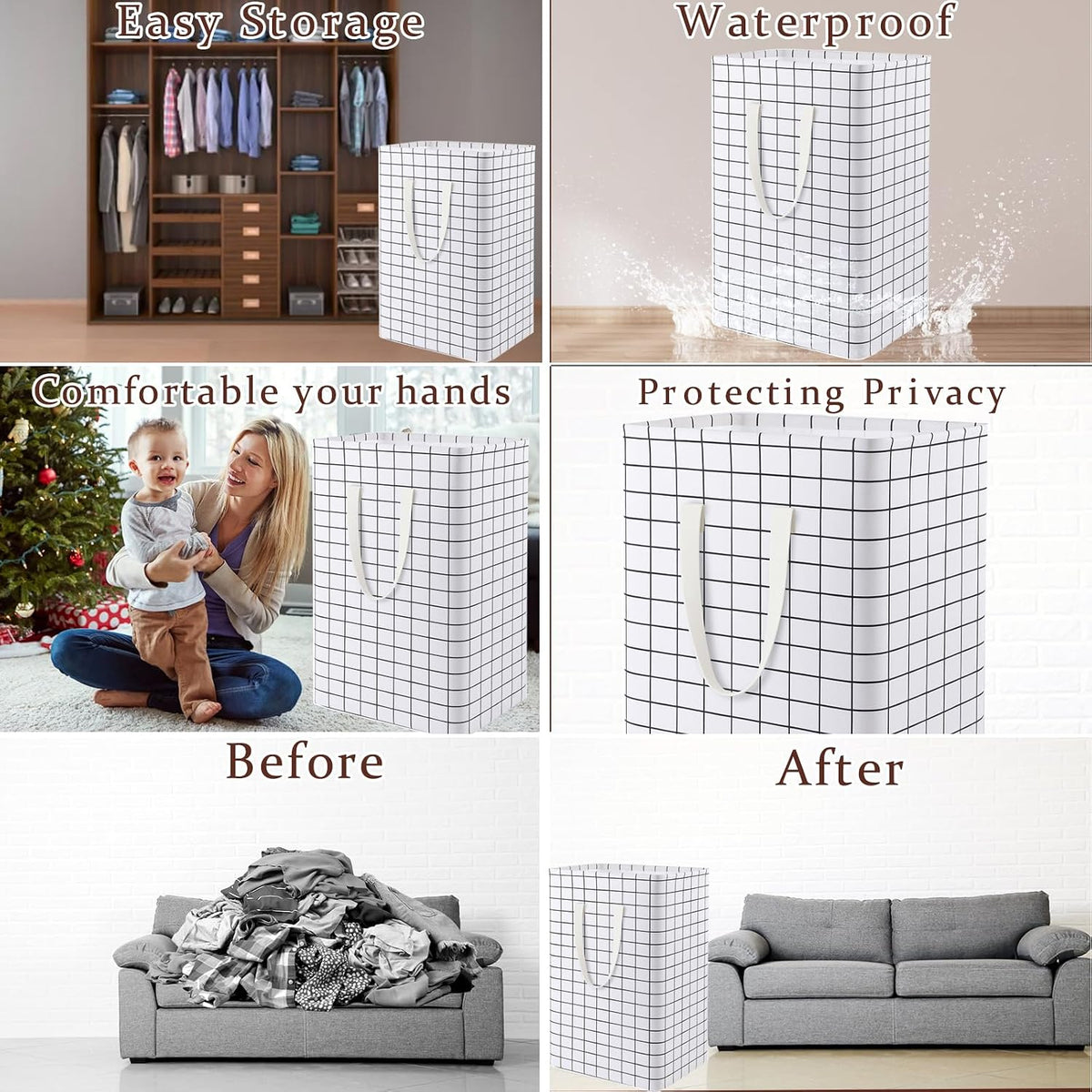 Waterproof Laundry Hamper Collapsible Laundry Basket Leather Handle Laundry Bag Large Clothes Storage Toy Organization for Bathroom Bedroom Laundryroom College Dorms (92-Satisfied laundry hampers)