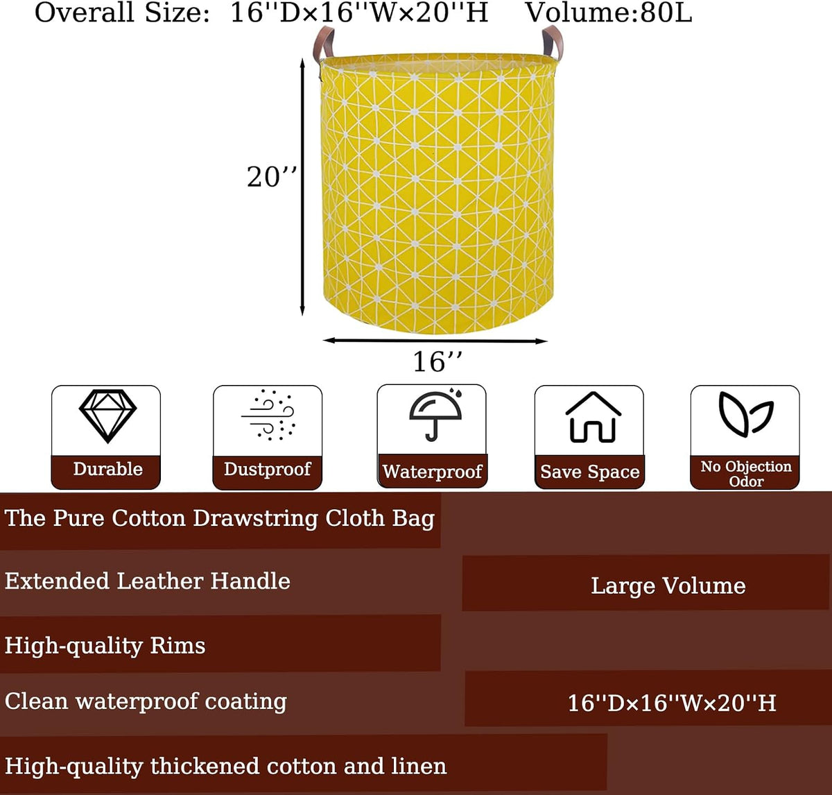 Waterproof Laundry Hamper Collapsible Laundry Basket Leather Handle Laundry Bag Large Clothes Storage Toy Organization for Bathroom Bedroom Laundryroom College Dorms (92-Satisfied laundry hampers)