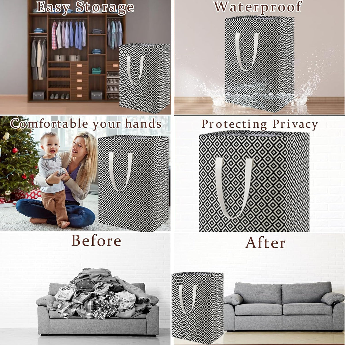 Waterproof Laundry Hamper Collapsible Laundry Basket Leather Handle Laundry Bag Large Clothes Storage Toy Organization for Bathroom Bedroom Laundryroom College Dorms (92-Satisfied laundry hampers)