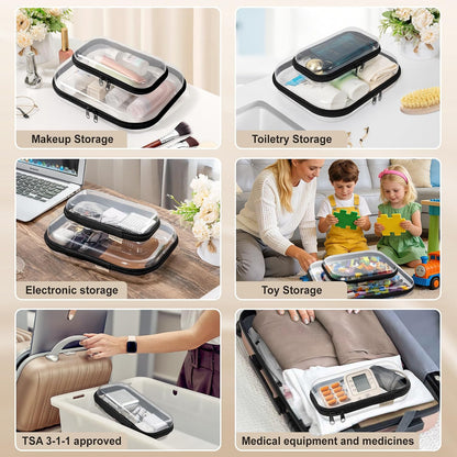 Clear Hard Shell Zipper Case 1.1mm Set S+M+L, Premium Plastic Hardshell Pouches and Storage Boxes for Clothes, Toys, Makeup, Toiletry & Travel, Zip Up Organizer Bags and Packing Cubes.