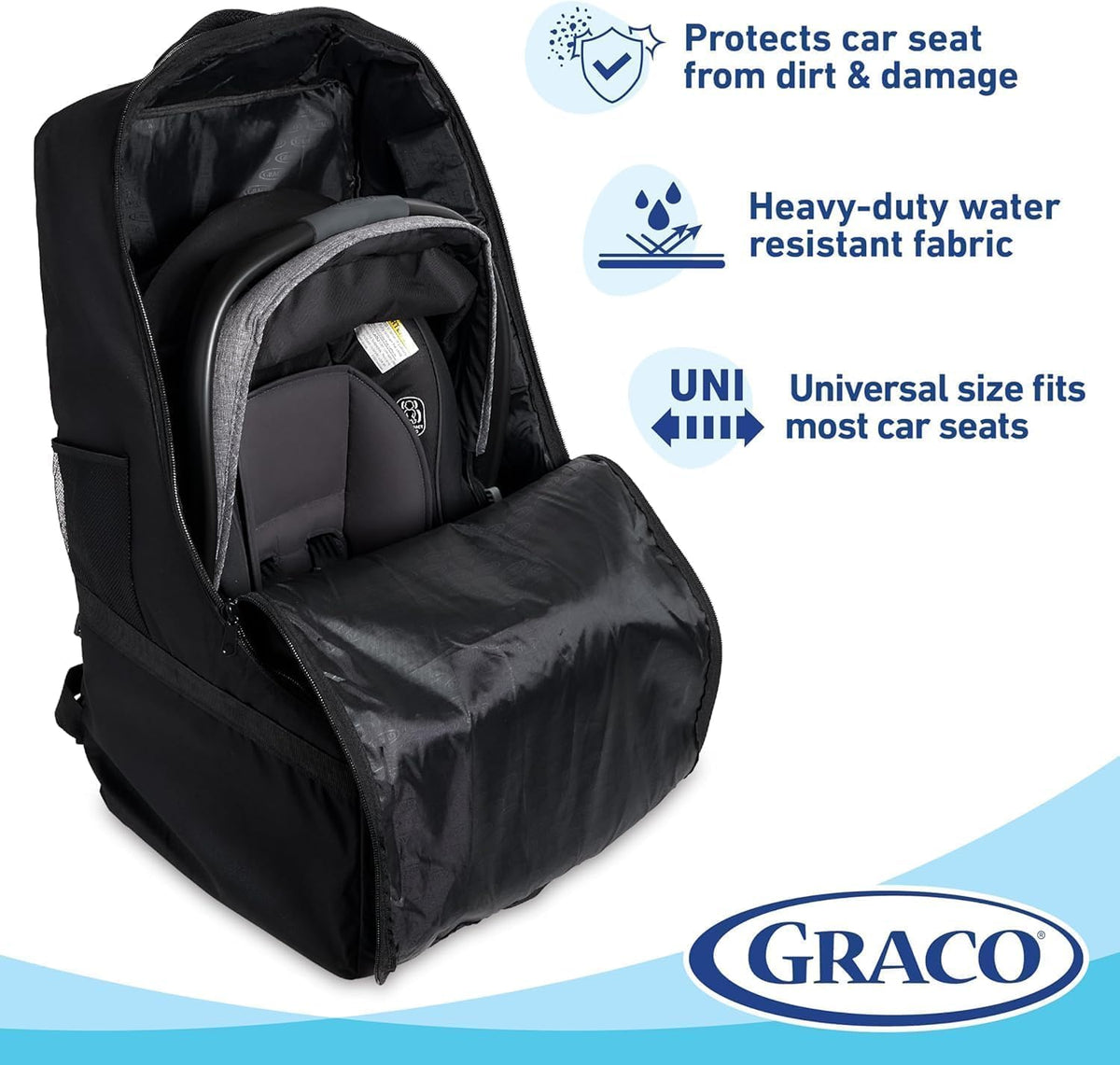Padded Car Seat Travel Bag & Infant Carrier Backpack, Black