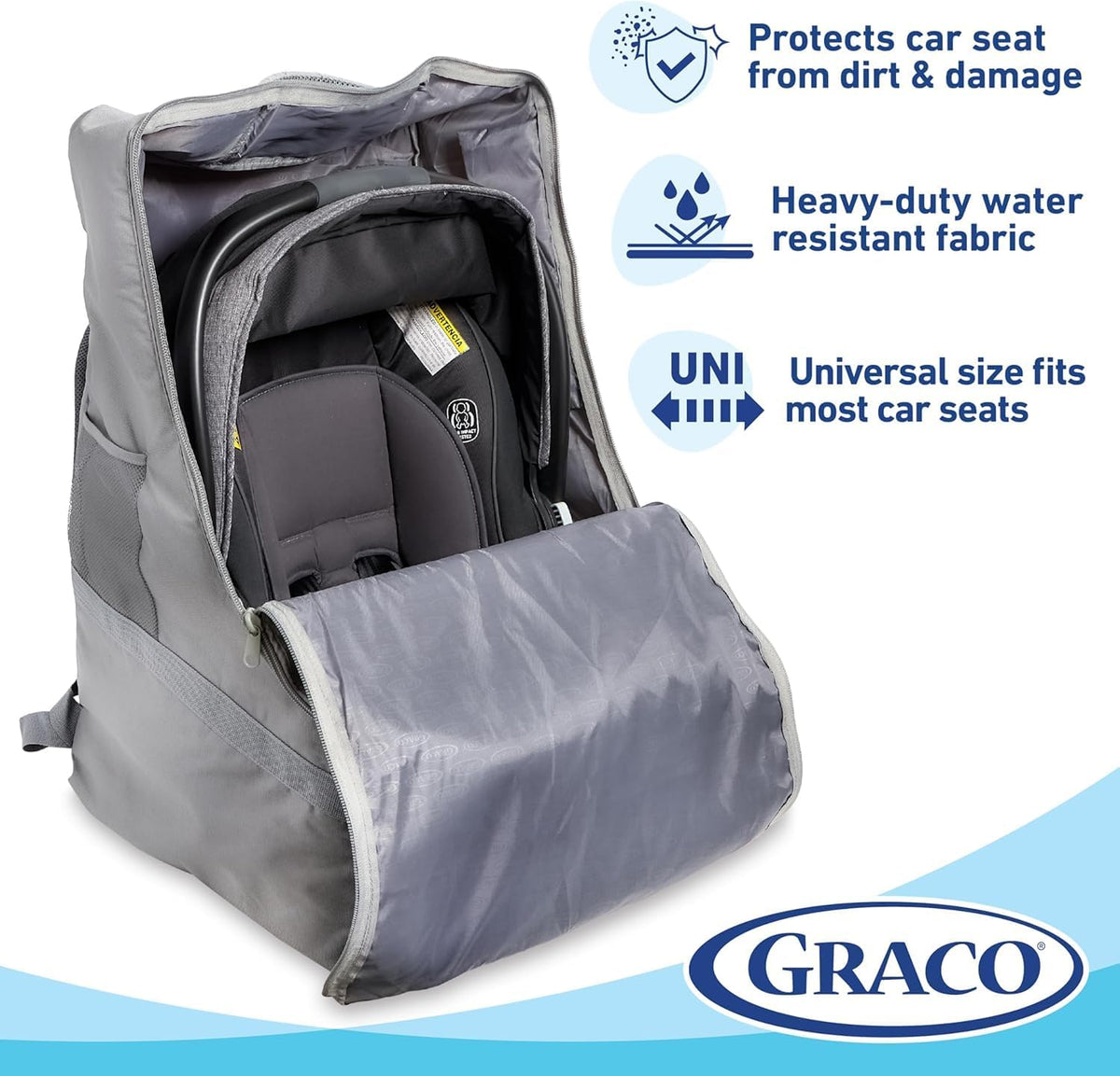 Padded Car Seat Travel Bag & Infant Carrier Backpack, Black
