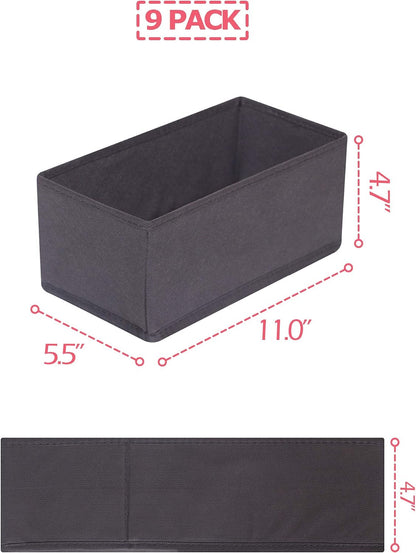 9 Pack Foldable Cloth Storage Box Closet Dresser Drawer Organizer Fabric Baskets Bins Containers Divider for Clothes Underwear Bras Socks Lingerie Clothing, Dark Grey 090