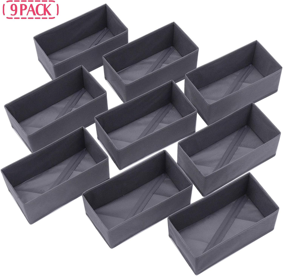 9 Pack Foldable Cloth Storage Box Closet Dresser Drawer Organizer Fabric Baskets Bins Containers Divider for Clothes Underwear Bras Socks Lingerie Clothing, Dark Grey 090