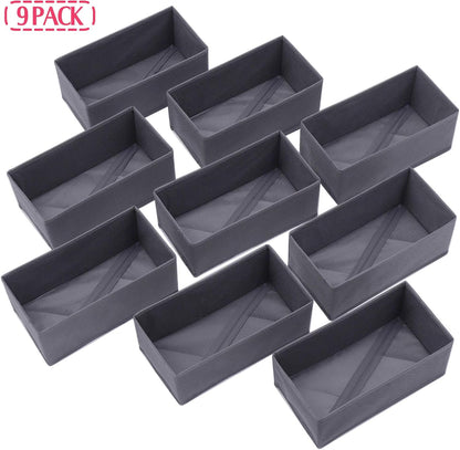 9 Pack Foldable Cloth Storage Box Closet Dresser Drawer Organizer Fabric Baskets Bins Containers Divider for Clothes Underwear Bras Socks Lingerie Clothing, Dark Grey 090