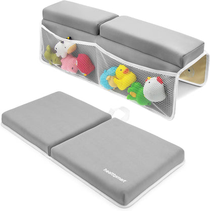 Baby Bath Kneeler and Elbow Rest Pad Set – Ultra-Thick, Non-Slip, Water-Resistant & Machine-Washable with Toy Organizer Pockets for Moms & Baby Registry