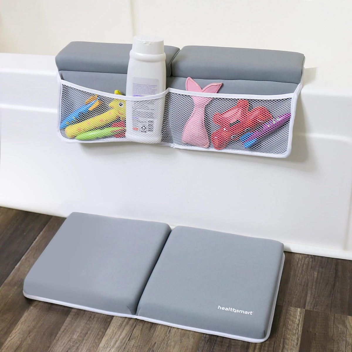 Baby Bath Kneeler and Elbow Rest Pad Set – Ultra-Thick, Non-Slip, Water-Resistant & Machine-Washable with Toy Organizer Pockets for Moms & Baby Registry