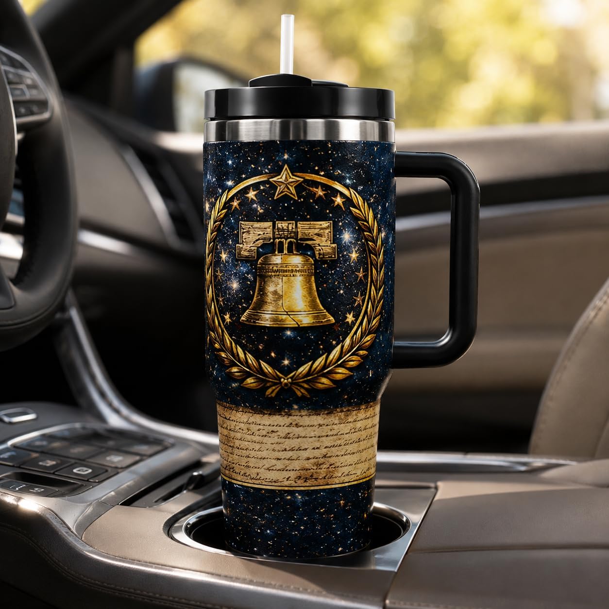 40 oz Patriotic Insulated Tumbler with Handle and Straw, Stainless Steel Travel Mug with Lid, 1776-2026 America 250th Anniversary Design Cup for Car, Home, Office (Style 4)