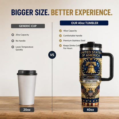 40 oz Patriotic Insulated Tumbler with Handle and Straw, Stainless Steel Travel Mug with Lid, 1776-2026 America 250th Anniversary Design Cup for Car, Home, Office (Style 4)
