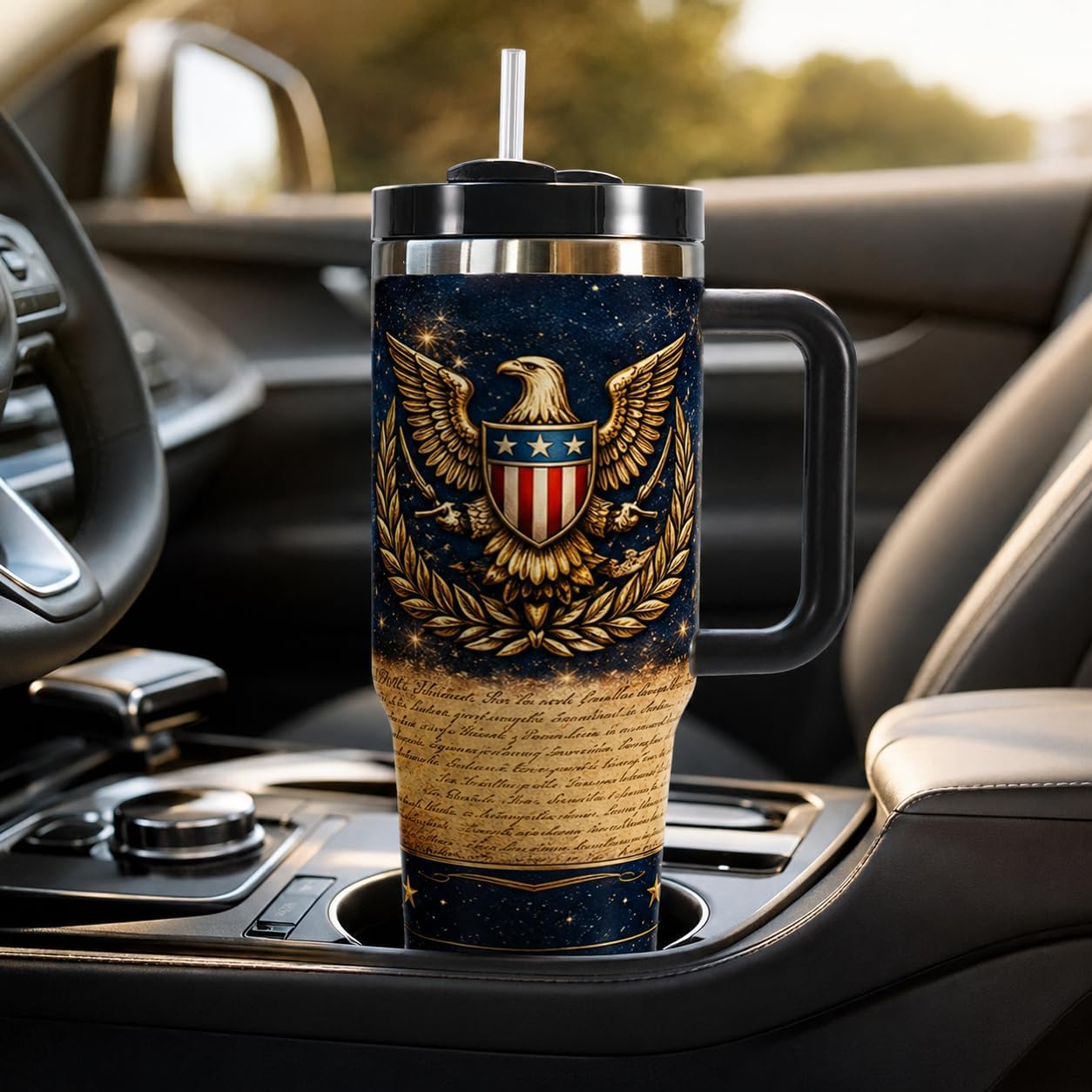 40 oz Patriotic Insulated Tumbler with Handle and Straw, Stainless Steel Travel Mug with Lid, 1776-2026 America 250th Anniversary Design Cup for Car, Home, Office (Style 4)