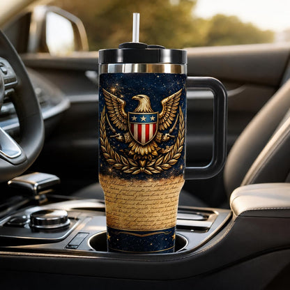 40 oz Patriotic Insulated Tumbler with Handle and Straw, Stainless Steel Travel Mug with Lid, 1776-2026 America 250th Anniversary Design Cup for Car, Home, Office (Style 4)