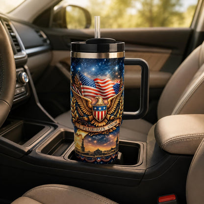 40 oz Patriotic Insulated Tumbler with Handle and Straw, Stainless Steel Travel Mug with Lid, 1776-2026 America 250th Anniversary Design Cup for Car, Home, Office (Style 4)