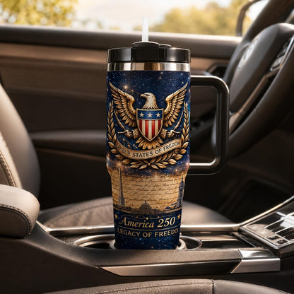 40 oz Patriotic Insulated Tumbler with Handle and Straw, Stainless Steel Travel Mug with Lid, 1776-2026 America 250th Anniversary Design Cup for Car, Home, Office (Style 4)
