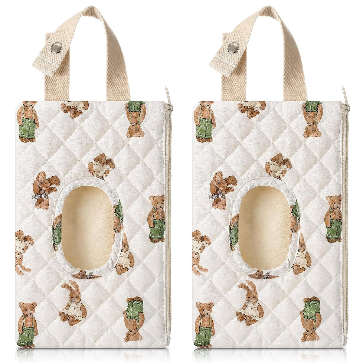 2 Pcs Bear Quilted Diaper and Wipes Pouch