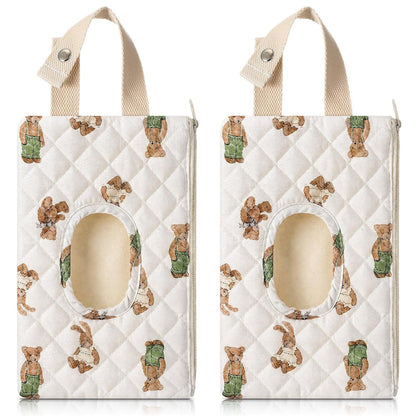 2 Pcs Bear Quilted Diaper and Wipes Pouch