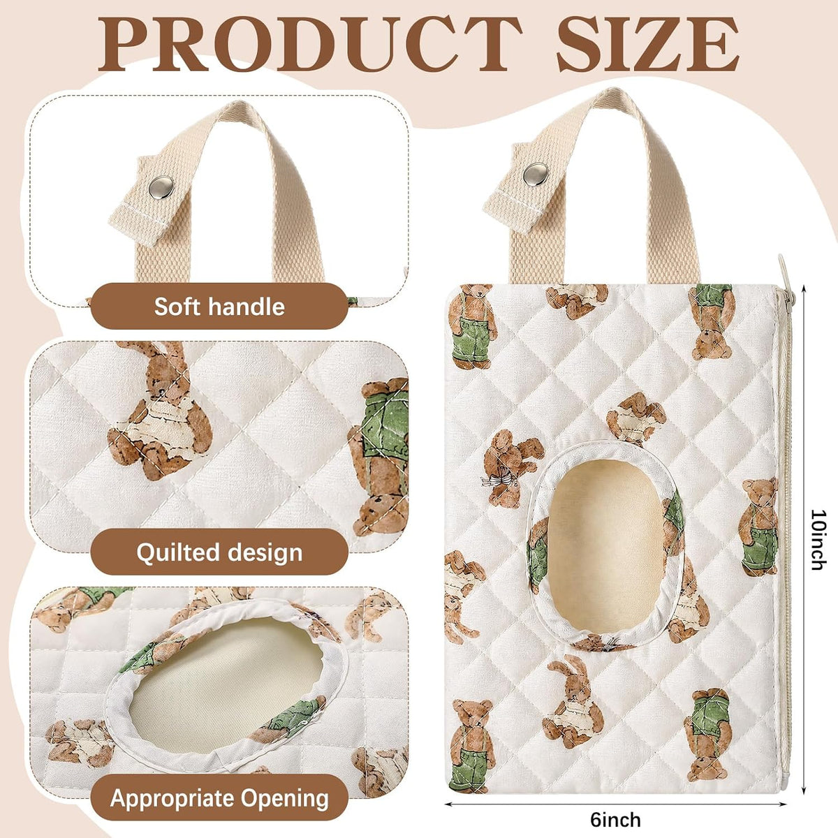 2 Pcs Bear Quilted Diaper and Wipes Pouch
