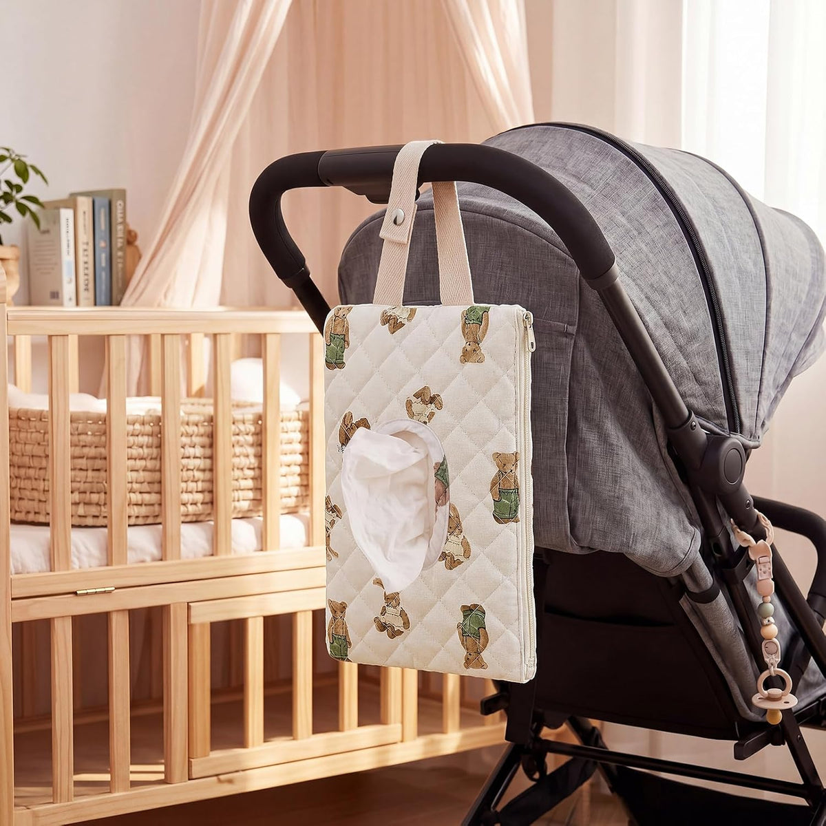 2 Pcs Bear Quilted Diaper and Wipes Pouch