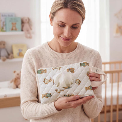 2 Pcs Bear Quilted Diaper and Wipes Pouch