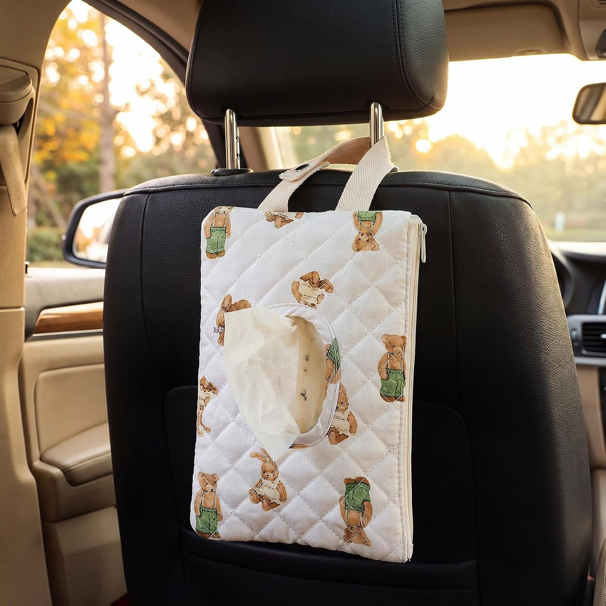 2 Pcs Bear Quilted Diaper and Wipes Pouch