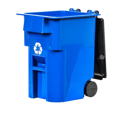 Blue Recycling Trash Can with Lid & Wheels for Wrestling Figures