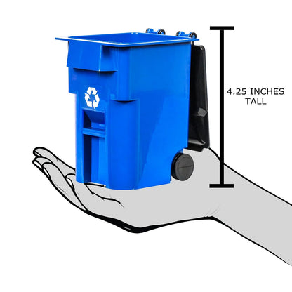 Blue Recycling Trash Can with Lid & Wheels for Wrestling Figures