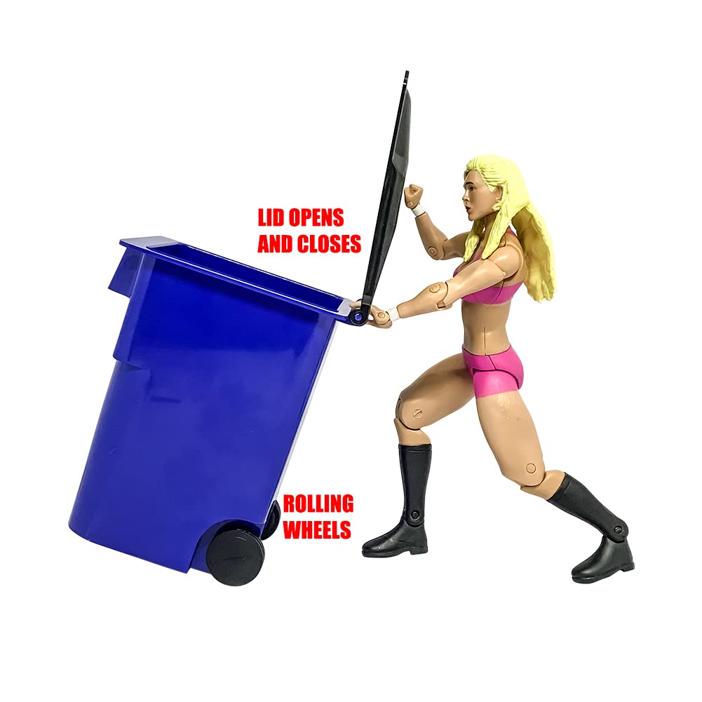 Blue Recycling Trash Can with Lid & Wheels for Wrestling Figures