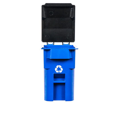 Blue Recycling Trash Can with Lid & Wheels for Wrestling Figures