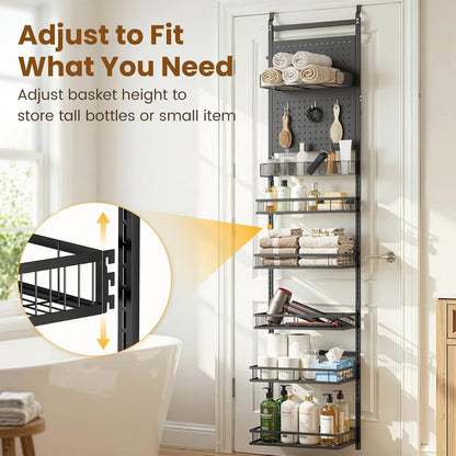 Over The Door Organizer with 2 PegBoards and 6 Adjustable Baskets