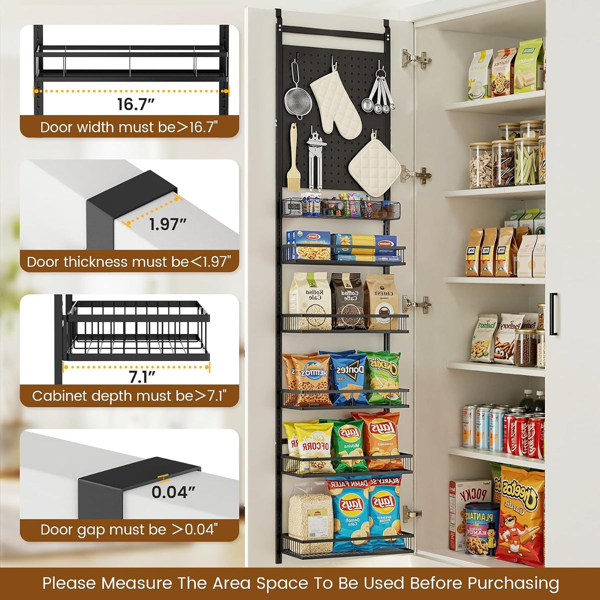 Over The Door Organizer with 2 PegBoards and 6 Adjustable Baskets