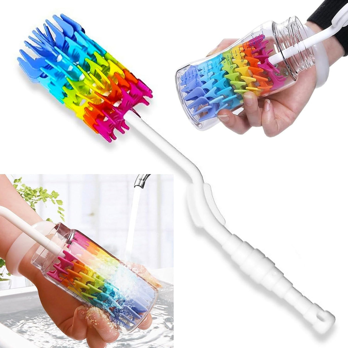 Bottle Brush Cleaner-Baby Milk Bottle Cleaner Soft Silicone Bottle Brusher / 360 Degree Rotating Long Handle Brush for Washing Glassware, Cup, Decanter, Narrow Neck Brewing Bottle
