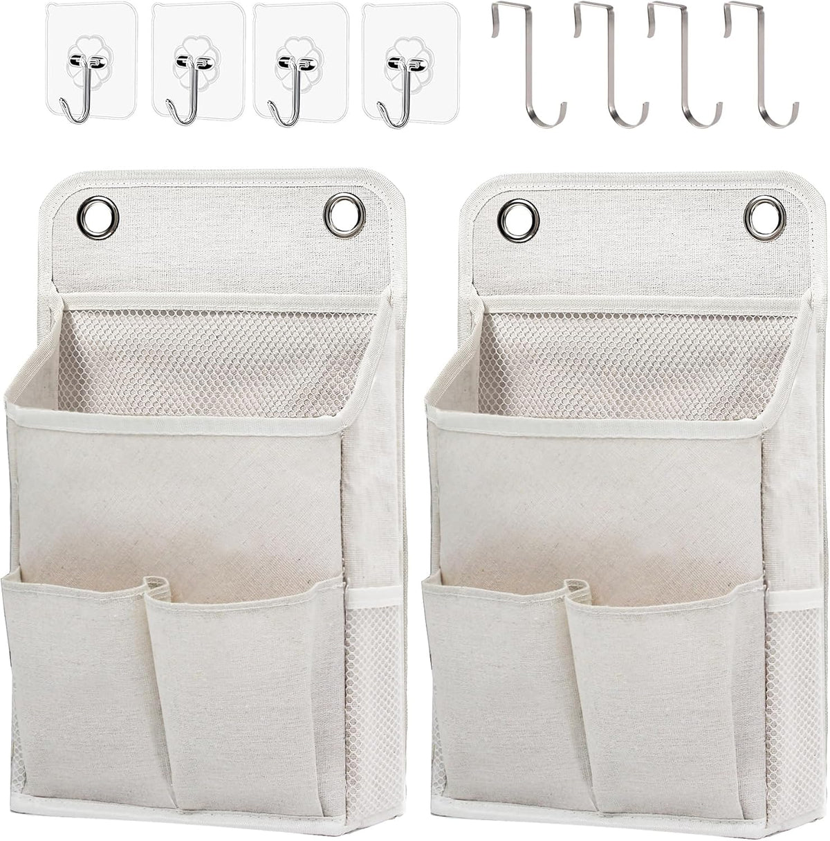 Hanging Basket for Organizing, Wall Organizer with Pockets and Over The Door Organizer，Can for Home, Closet, Office and Camper (2 White)