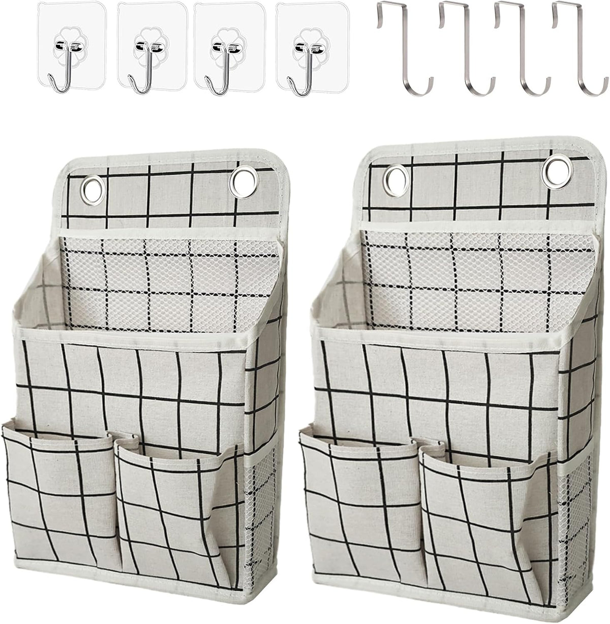 Hanging Basket for Organizing, Wall Organizer with Pockets and Over The Door Organizer，Can for Home, Closet, Office and Camper (2 White)