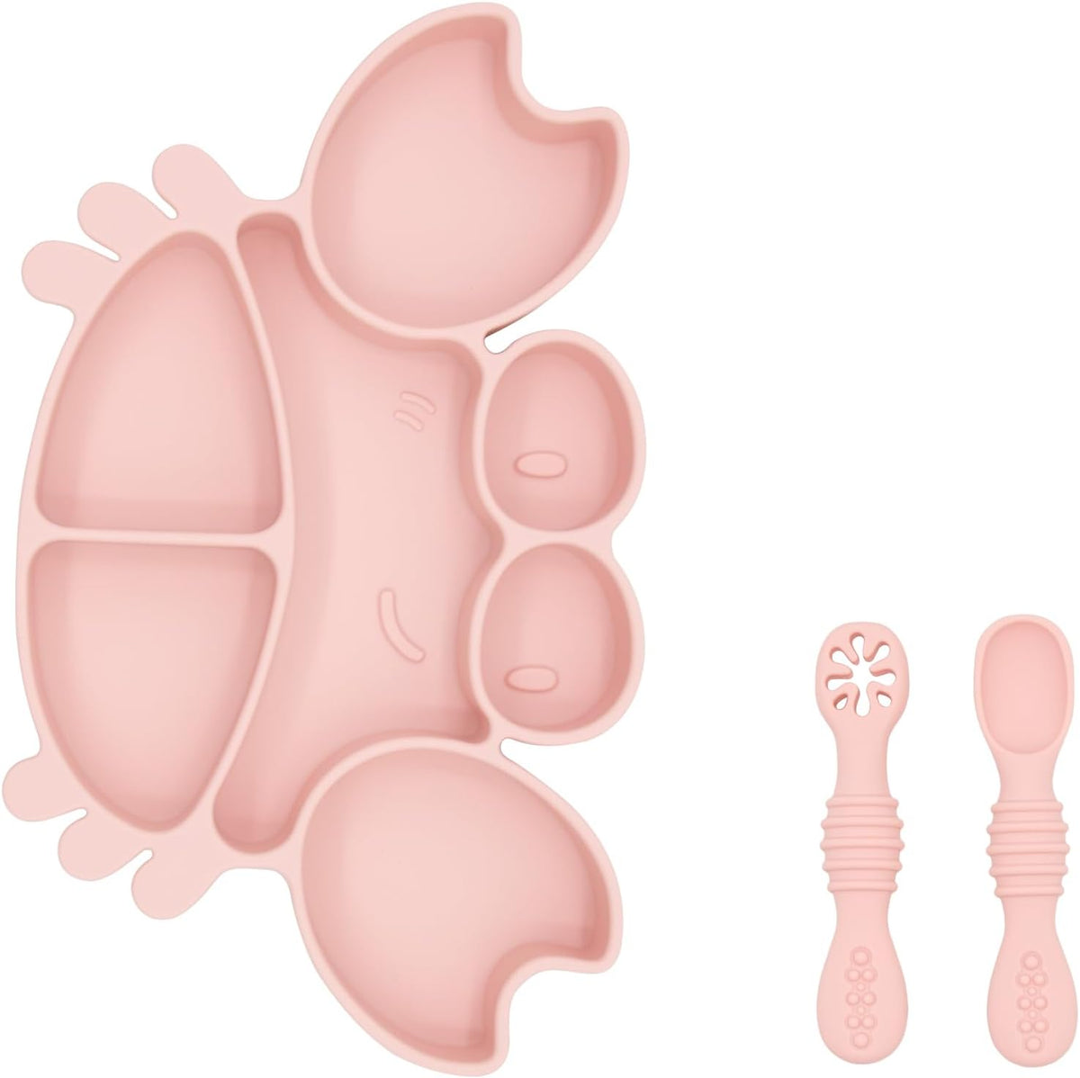 Silicone Feeding Set (3 PCs) Cove & Coast Series, Baby Plate with Suction Cup, Training Spoon and Fork, BLW Utensils for Toddler Kid, BPA-Free, Microwave/Dishwasher Safe - Pink Sea Star
