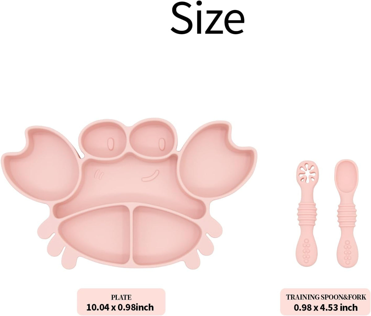 Silicone Feeding Set (3 PCs) Cove & Coast Series, Baby Plate with Suction Cup, Training Spoon and Fork, BLW Utensils for Toddler Kid, BPA-Free, Microwave/Dishwasher Safe - Pink Sea Star